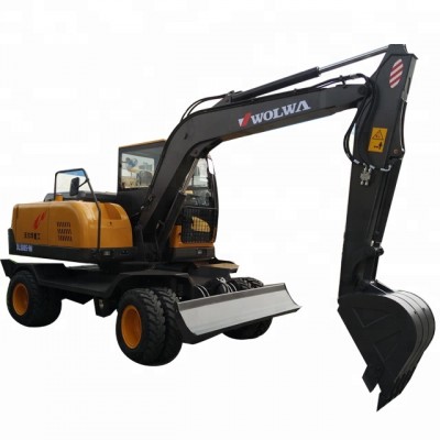 new excavator price 8 ton wheel digger with 0.3CBM bucket dozer blade outrigger DLS885-9M